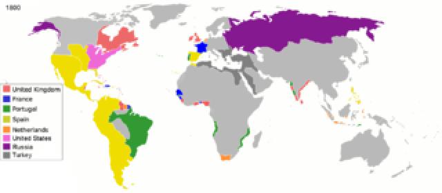 Ausdehnungen der Kolonialreiche im Jahr 1800 Bild: Ausdehnungen der Kolonialreiche im Jahr 1800