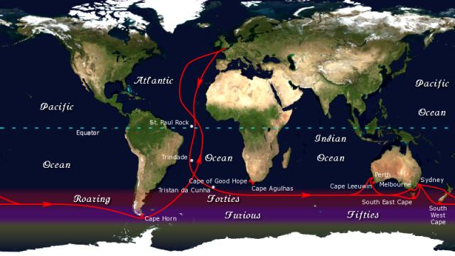 Klipper-Route zwischen England und Australien/Neuseeland Bild: Klipper-Route zwischen England und Australien/Neuseeland