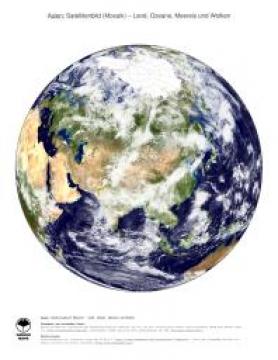 Landkarte Asien (Land, Ozeane, Meereis und Wolken) Bild: Landkarte Asien (Land, Ozeane, Meereis und Wolken)
